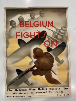 Original WWII Belgium Fights On Propaganda Poster 27 x 18.5