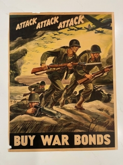 1942 Original WWII Poster Attack Attack Attack Buy War Bonds 22"x28"